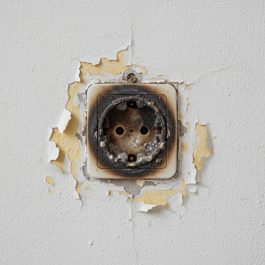 Geöffnete Herdanschlussdose an der Wand, die Adern sind ordentlich in Klemmen geführt